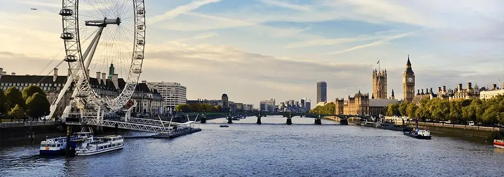 de Thames-rivier met links het Londen Eye en rechts Big Ben en het Parlement